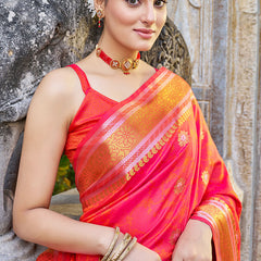 Stylish Pink Kanjivaram Silk Saree With Chatoyant Blouse Piece
