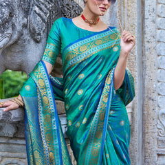 Arresting Rama Kanjivaram Silk Saree With Palimpsest Blouse Piece