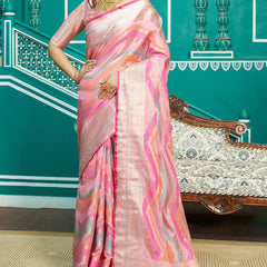 Refreshing Baby Pink Organza Silk Saree With Radiant Blouse Piece