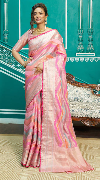 Refreshing Baby Pink Organza Silk Saree With Radiant Blouse Piece