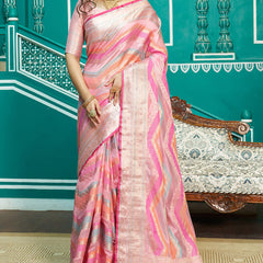 Refreshing Baby Pink Organza Silk Saree With Radiant Blouse Piece