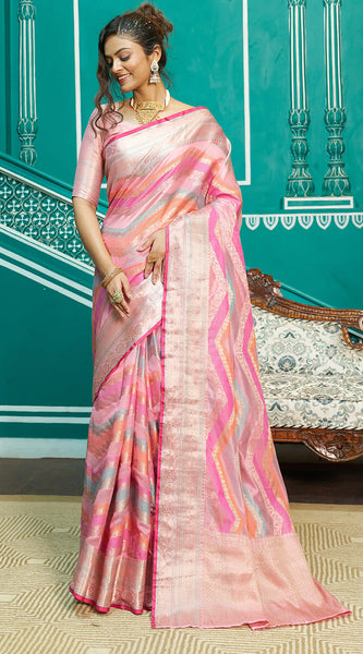 Refreshing Baby Pink Organza Silk Saree With Radiant Blouse Piece