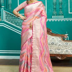 Refreshing Baby Pink Organza Silk Saree With Radiant Blouse Piece