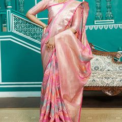 Refreshing Baby Pink Organza Silk Saree With Radiant Blouse Piece