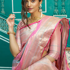 Refreshing Baby Pink Organza Silk Saree With Radiant Blouse Piece