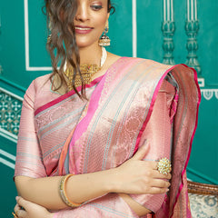 Refreshing Baby Pink Organza Silk Saree With Radiant Blouse Piece