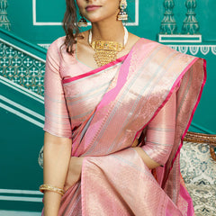 Refreshing Baby Pink Organza Silk Saree With Radiant Blouse Piece