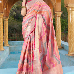 Mesmerising Pink Organza Silk Saree With Delightful Blouse Piece