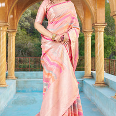 Mesmerising Pink Organza Silk Saree With Delightful Blouse Piece