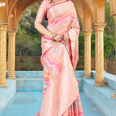 Mesmerising Pink Organza Silk Saree With Delightful Blouse Piece