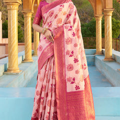 Panoply Baby Pink Organza Silk Saree With Lissome Blouse Piece