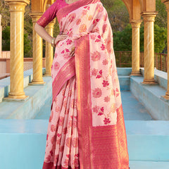 Panoply Baby Pink Organza Silk Saree With Lissome Blouse Piece