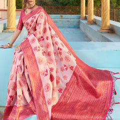 Panoply Baby Pink Organza Silk Saree With Lissome Blouse Piece