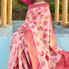 Panoply Baby Pink Organza Silk Saree With Lissome Blouse Piece