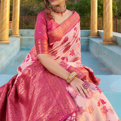Panoply Baby Pink Organza Silk Saree With Lissome Blouse Piece