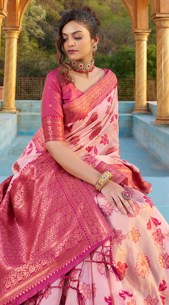 Panoply Baby Pink Organza Silk Saree With Lissome Blouse Piece