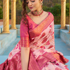 Panoply Baby Pink Organza Silk Saree With Lissome Blouse Piece