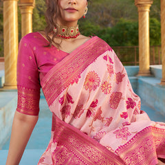 Panoply Baby Pink Organza Silk Saree With Lissome Blouse Piece