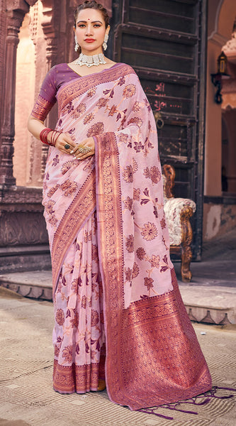 Demesne Lavender Organza Silk Saree With Lassitude Blouse Piece