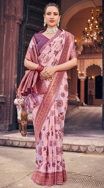 Demesne Lavender Organza Silk Saree With Lassitude Blouse Piece