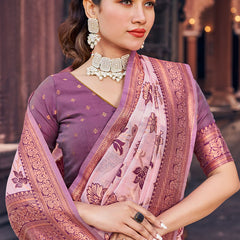 Demesne Lavender Organza Silk Saree With Lassitude Blouse Piece