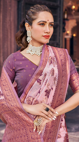 Demesne Lavender Organza Silk Saree With Lassitude Blouse Piece