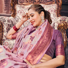 Demesne Lavender Organza Silk Saree With Lassitude Blouse Piece