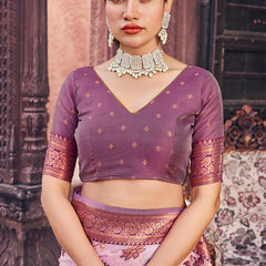 Demesne Lavender Organza Silk Saree With Lassitude Blouse Piece