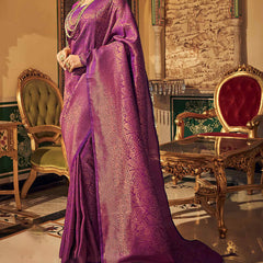 Denouement Purple Kanjivaram Silk Saree With Felicitous Blouse Piece