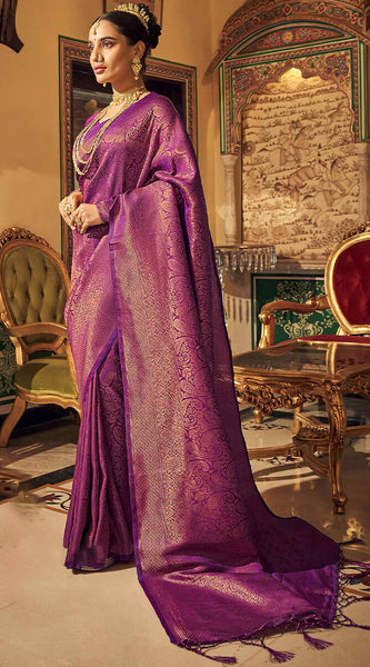 Denouement Purple Kanjivaram Silk Saree With Felicitous Blouse Piece