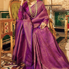 Denouement Purple Kanjivaram Silk Saree With Felicitous Blouse Piece