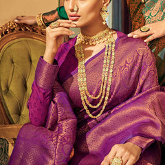 Denouement Purple Kanjivaram Silk Saree With Felicitous Blouse Piece