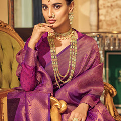 Denouement Purple Kanjivaram Silk Saree With Felicitous Blouse Piece