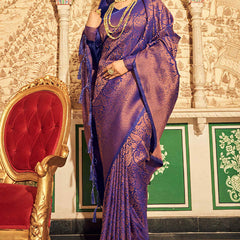 Unequalled Royal Blue Kanjivaram Silk Saree With Incomparable Blouse Piece