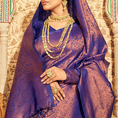 Unequalled Royal Blue Kanjivaram Silk Saree With Incomparable Blouse Piece