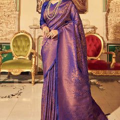 Unequalled Royal Blue Kanjivaram Silk Saree With Incomparable Blouse Piece