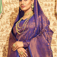 Unequalled Royal Blue Kanjivaram Silk Saree With Incomparable Blouse Piece