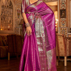 Innovative Purple Kanjivaram Silk Saree With Flattering Blouse Piece