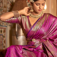 Innovative Purple Kanjivaram Silk Saree With Flattering Blouse Piece
