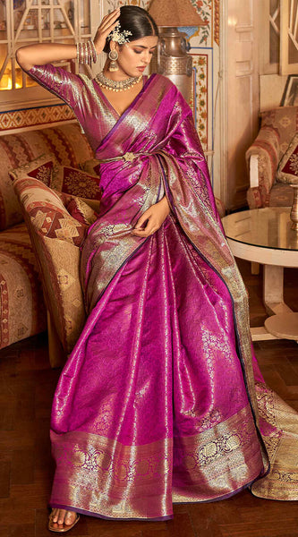Innovative Purple Kanjivaram Silk Saree With Flattering Blouse Piece