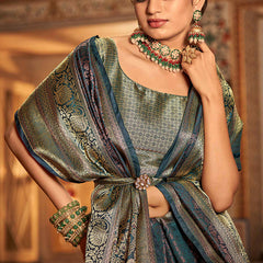 Extraordinary Rama Kanjivaram Silk Saree With Gorgeous Blouse Piece