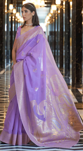 Trendy Lavender Cotton Silk Saree With Amazing Blouse Piece