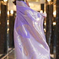 Trendy Lavender Cotton Silk Saree With Amazing Blouse Piece