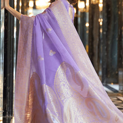 Trendy Lavender Cotton Silk Saree With Amazing Blouse Piece