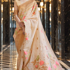 Energetic Beige Cotton Silk Saree With Refreshing Blouse Piece