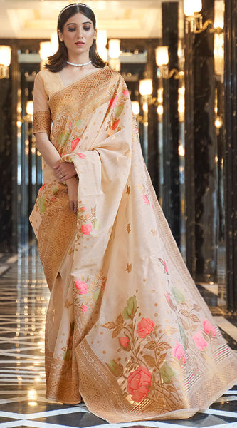 Energetic Beige Cotton Silk Saree With Refreshing Blouse Piece