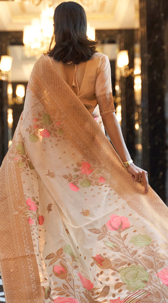 Energetic Beige Cotton Silk Saree With Refreshing Blouse Piece