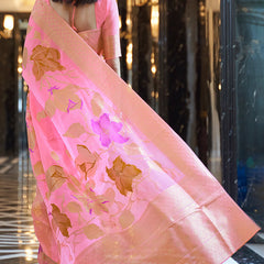 Staring Pink Cotton Silk Saree With Beautiful Blouse Piece