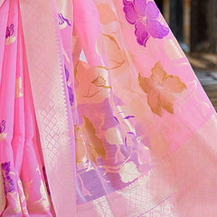 Staring Pink Cotton Silk Saree With Beautiful Blouse Piece