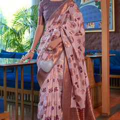 Imaginative Lavender Organza Silk Saree With Staggering Blouse Piece
